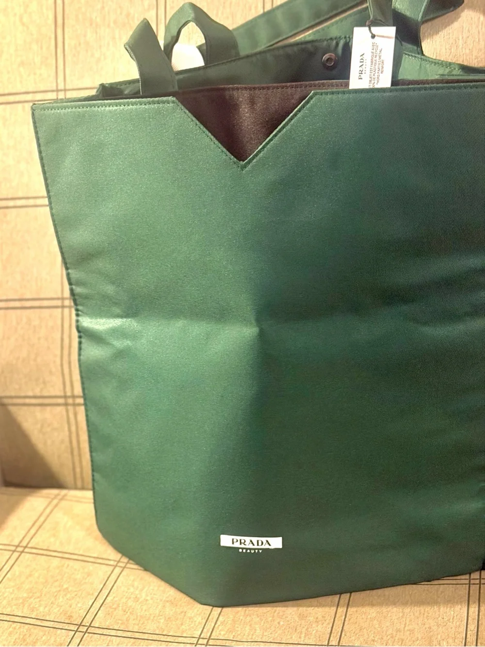 Prada Green Messenger Tote Bag with rare 2 large divided pockets